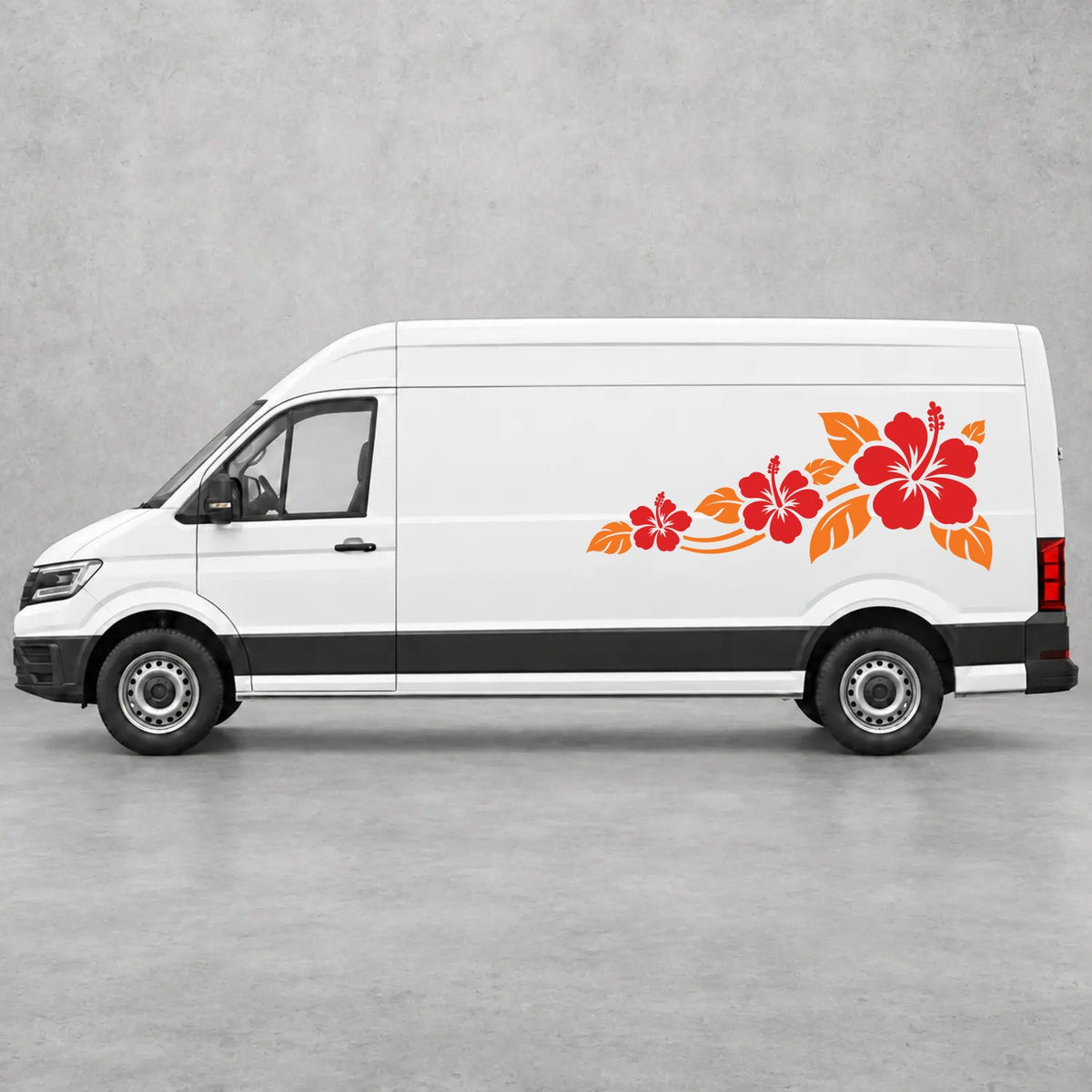 VW Crafter Hibiscus Flower Trail Side Graphics in Orange & Red