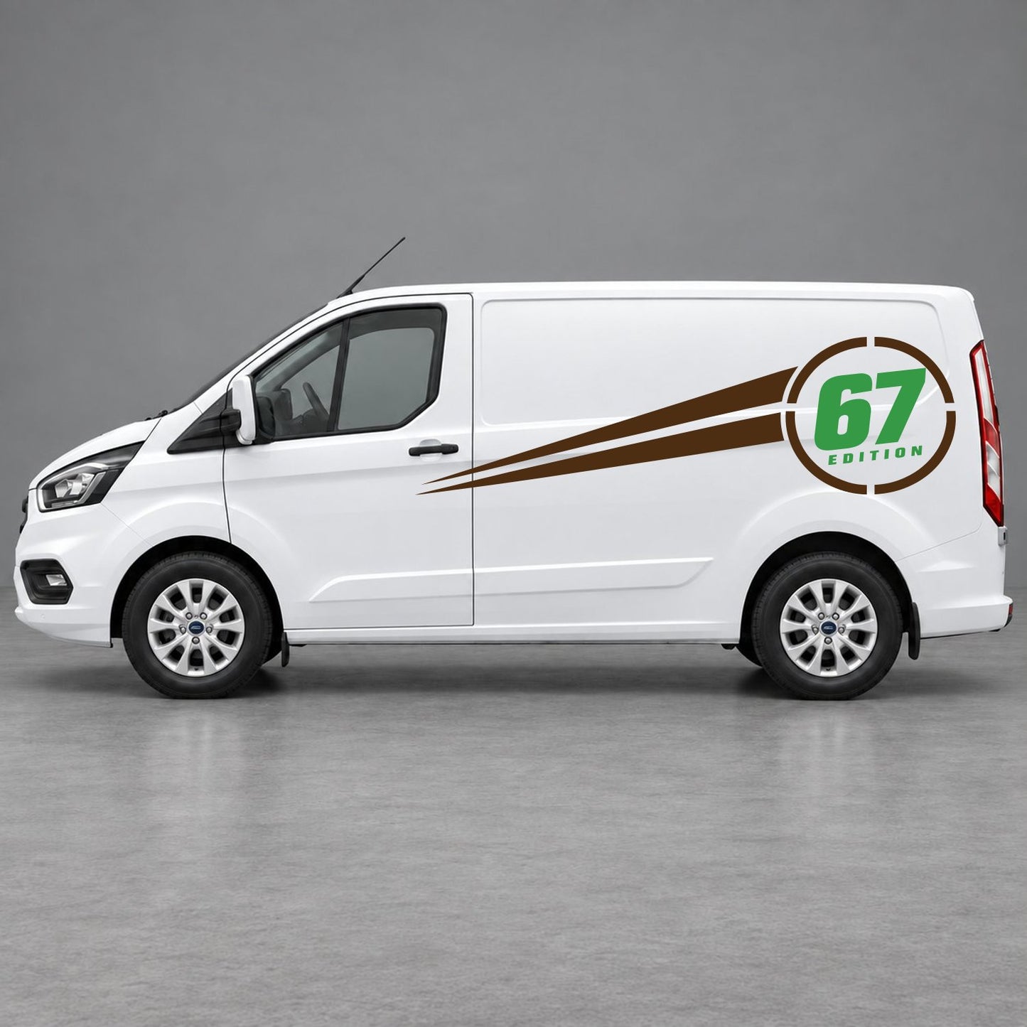 Ford Transit Custom Personalised Number Edition Side Stripes in Brown & Green