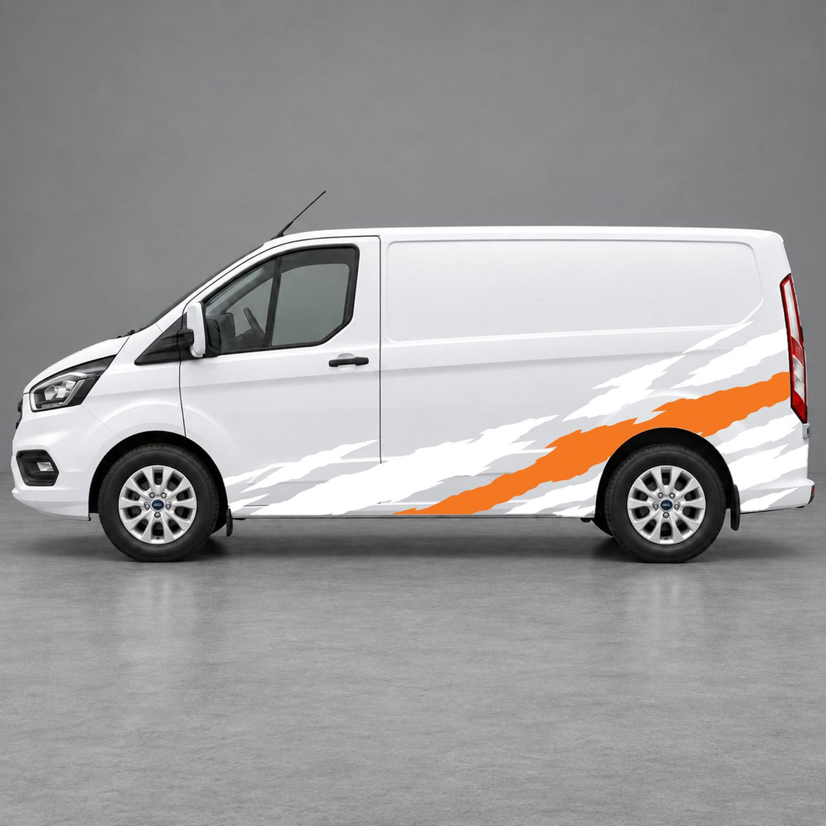 Ford Transit Custom Claw Scratch Side Graphics in White & Orange