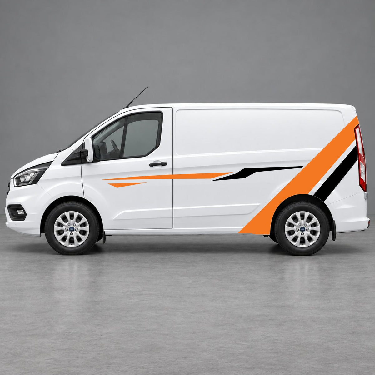 Ford Transit Custom Bold Rear Diagonal Side Stripes in Orange & Black