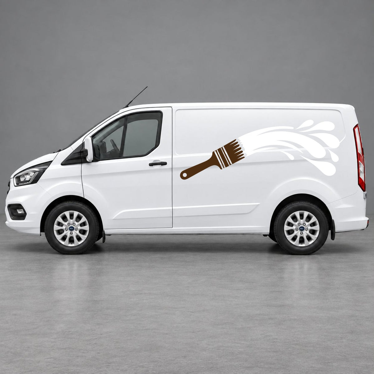Ford Transit Custom Paintbrush Swoosh Side Graphics in Brown & White