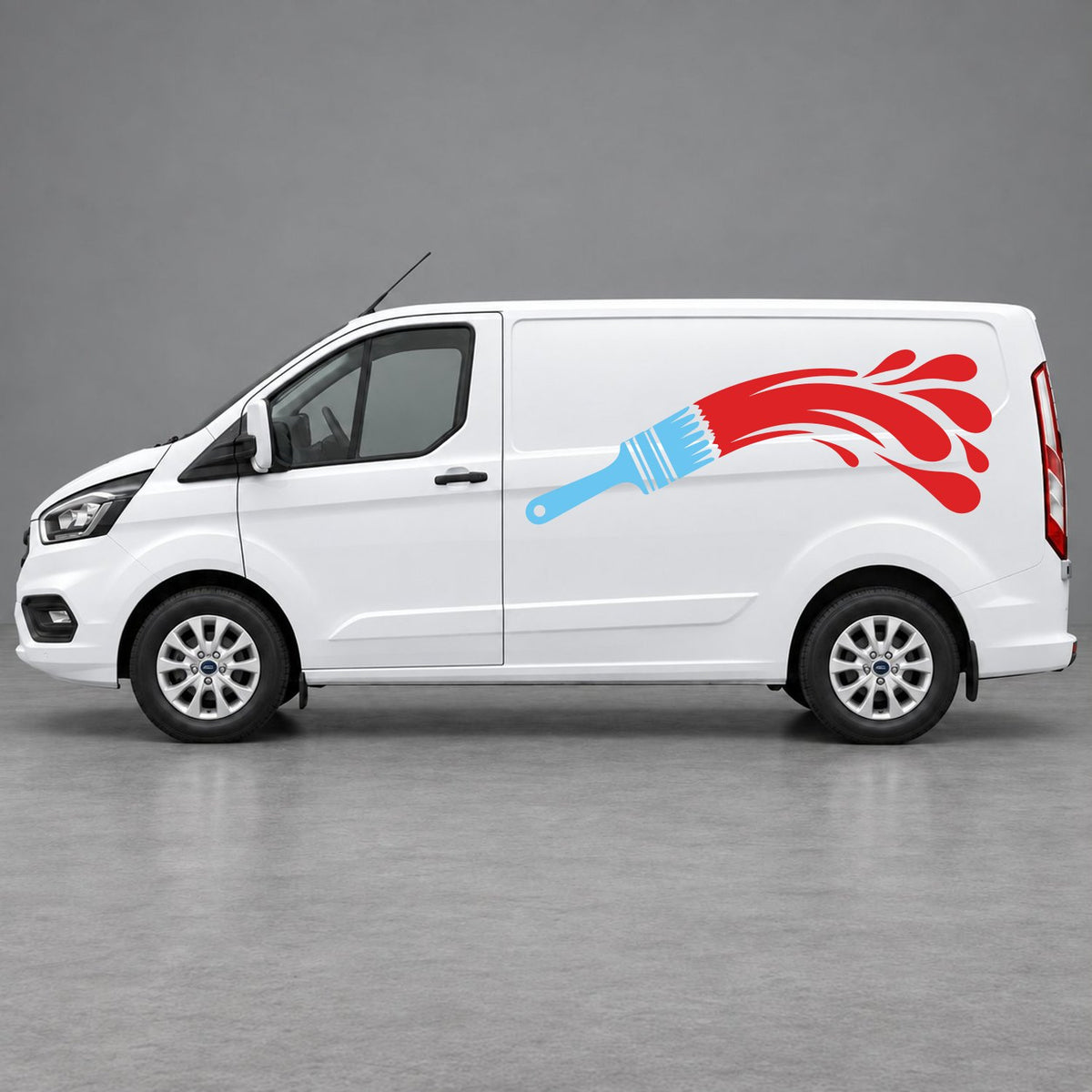 Ford Transit Custom Paintbrush Swoosh Side Graphics in Light Blue & Red