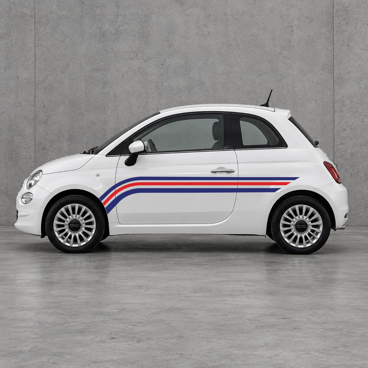 Fiat 500 Retro Triple Side Stripes Kit - Pair Supplied in Navy Blue & Red