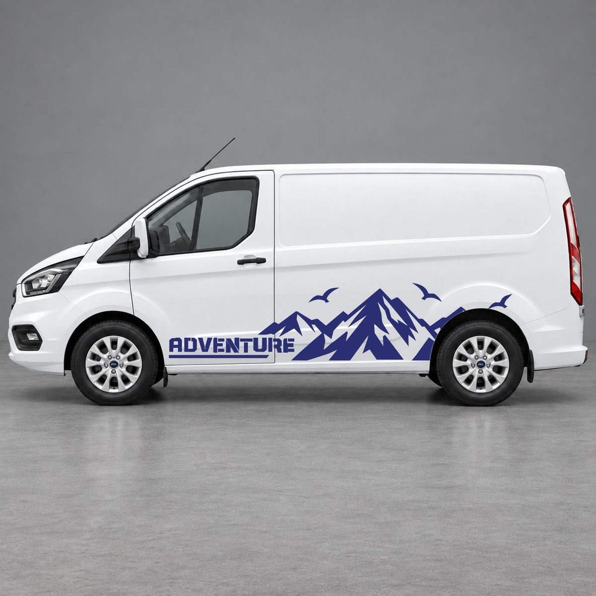 Ford Transit Custom Adventure Mountain Side Graphics in Navy Blue