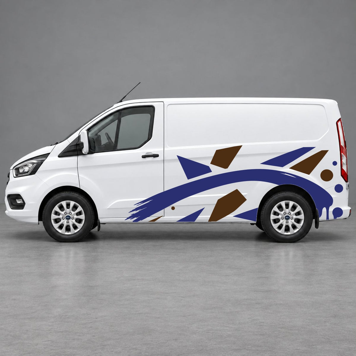 Ford Transit Custom Abstract Geometric Splash Side Graphics in Brown & Navy Blue