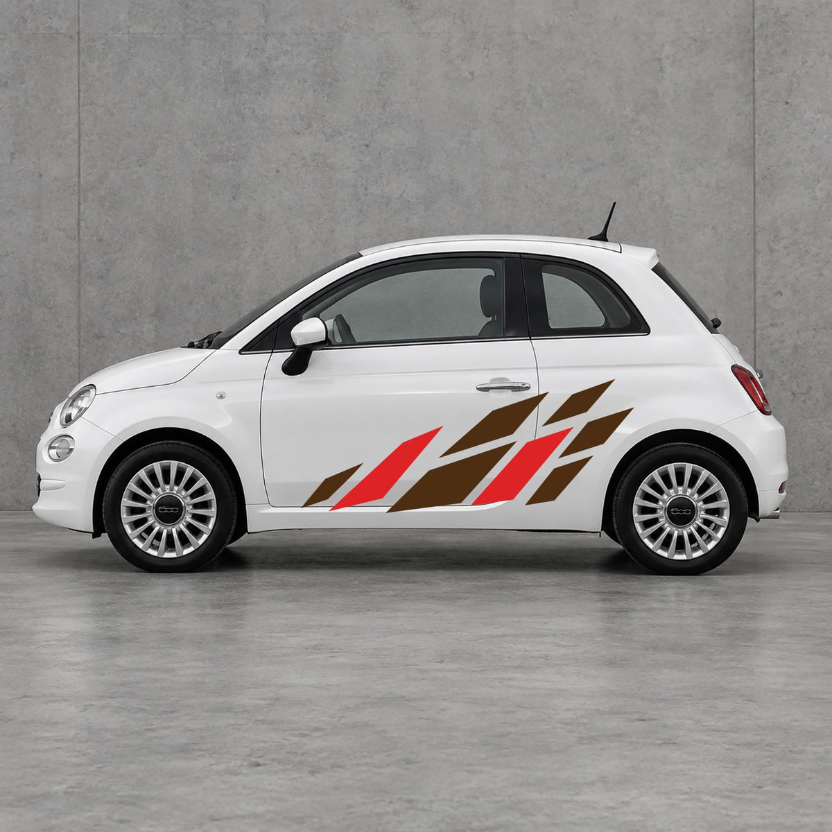 Fiat 500 Racing Flag Side Graphics Kit - Pair Supplied in Brown & Red