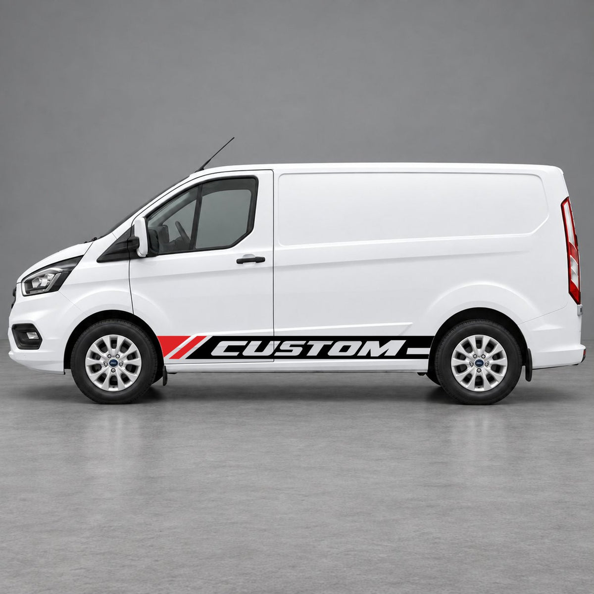 Ford Transit Custom Custom Lower Side Stripes in Black & Red