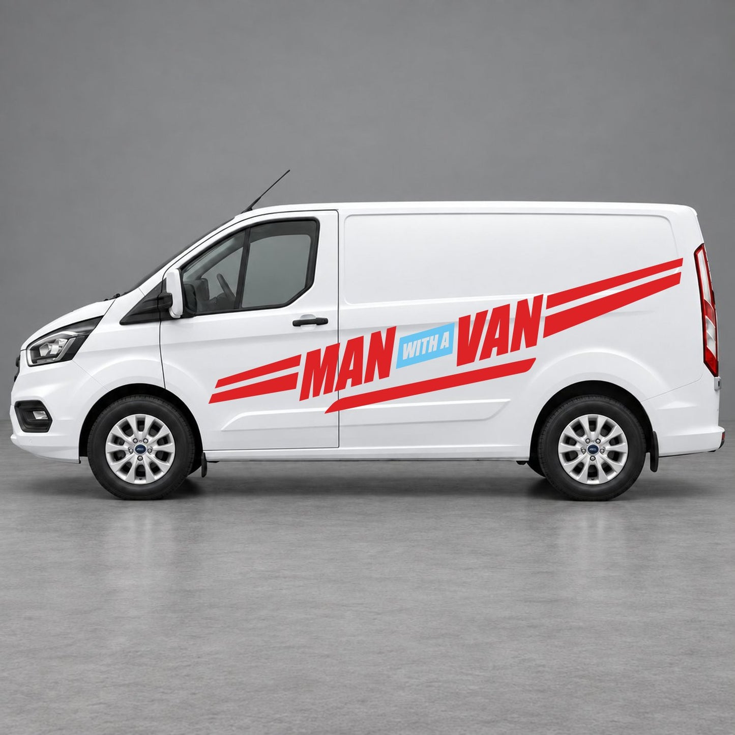 Ford Transit Custom Man with a Van Side Stripes in Red & Light Blue