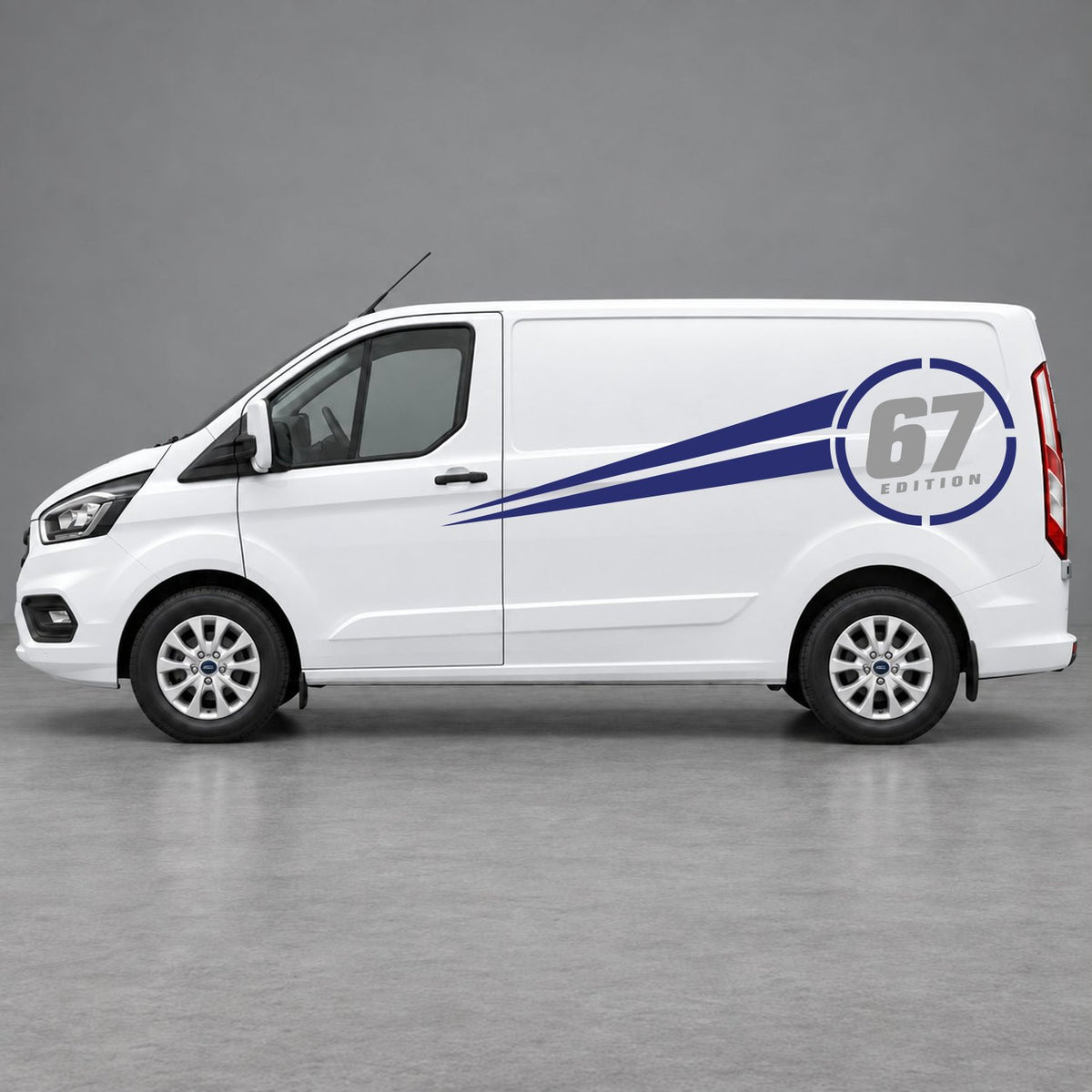 Ford Transit Custom Personalised Number Edition Side Stripes in Navy Blue & Grey