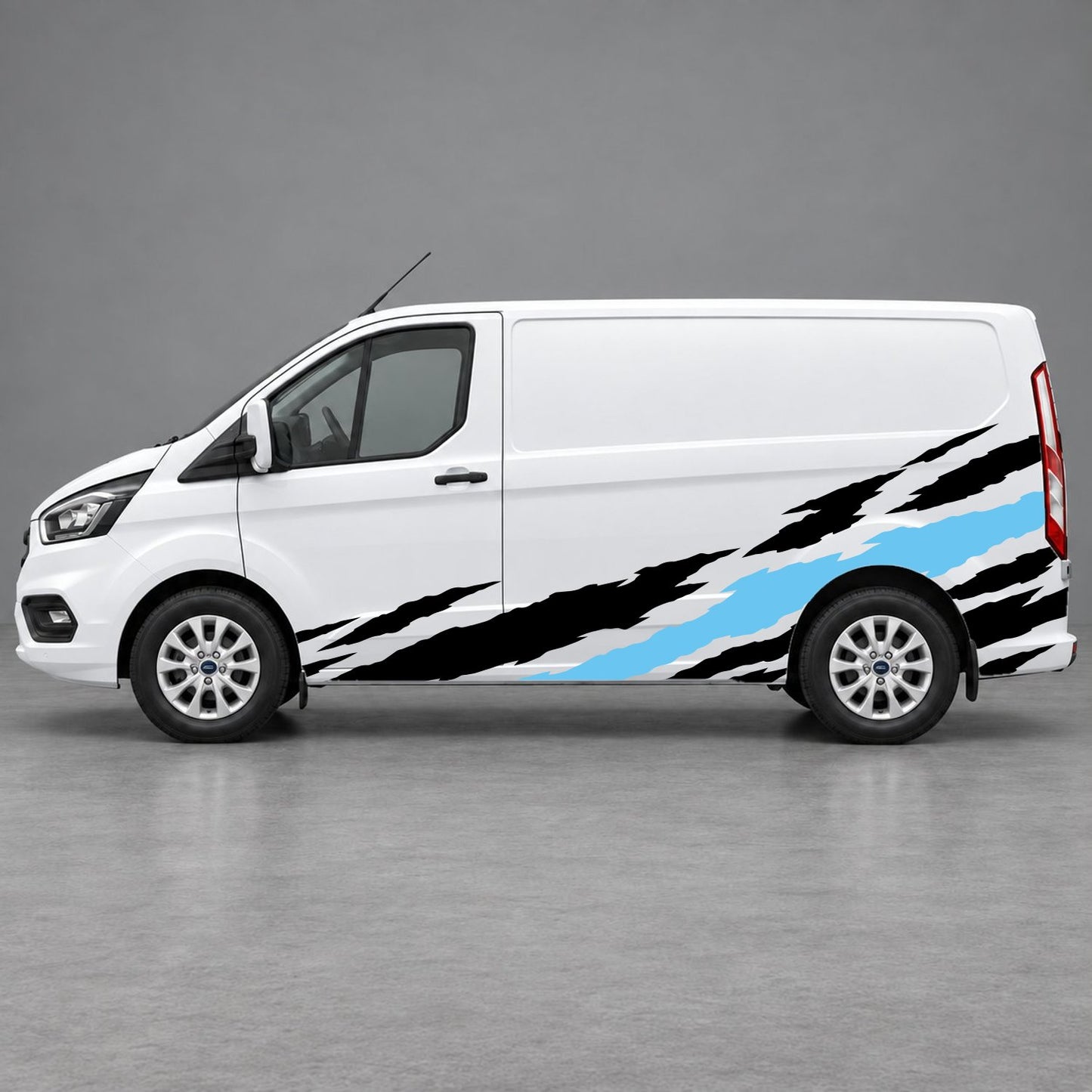 Ford Transit Custom Claw Scratch Side Graphics in Black & Light Blue
