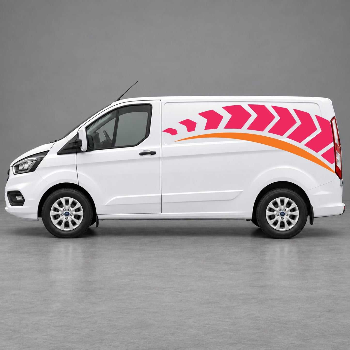 Ford Transit Custom Chevron Track Side Graphics in Pink & Orange