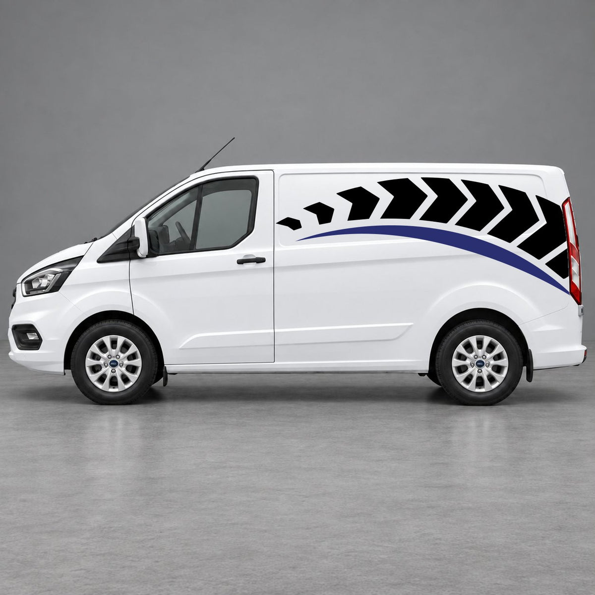 Ford Transit Custom Chevron Track Side Graphics in Black & Navy Blue