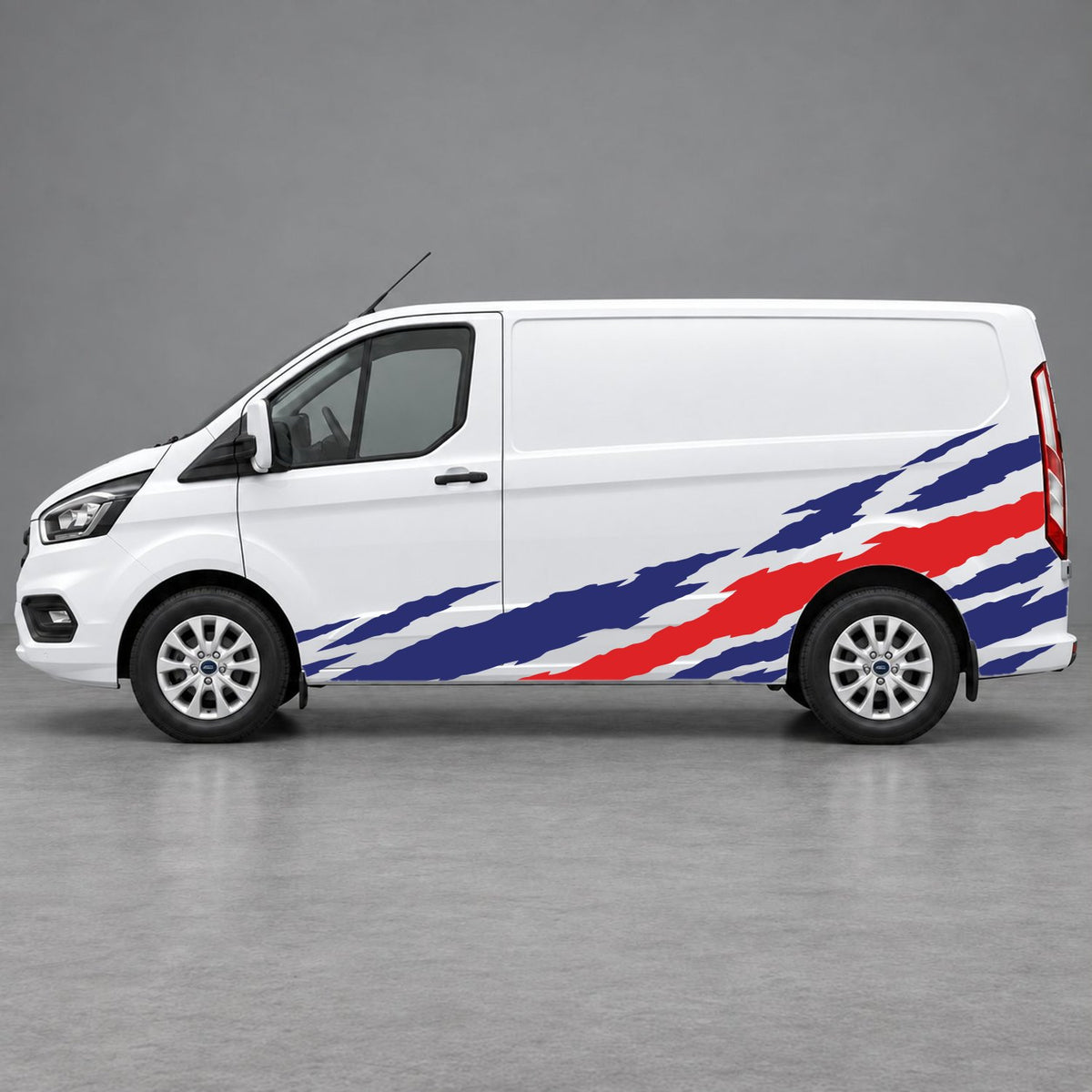 Ford Transit Custom Claw Scratch Side Graphics in Navy Blue & Red