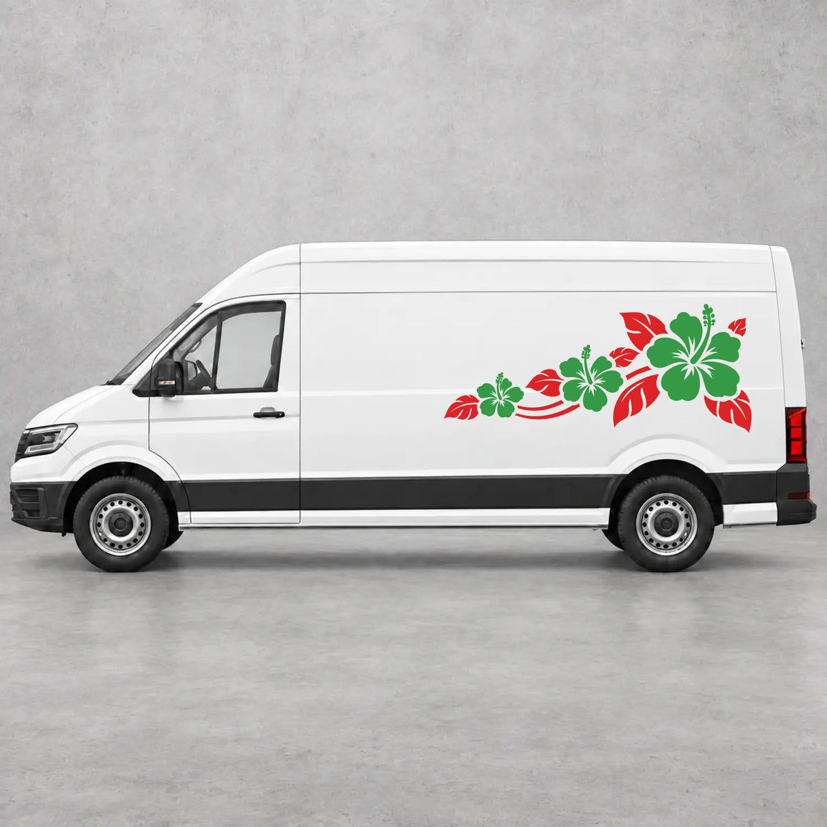 VW Crafter Hibiscus Flower Trail Side Graphics in Red & Green