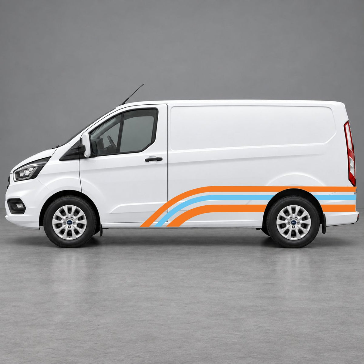 Ford Transit Custom Retro Triple-Arch Side Stripes in Orange & Light Blue