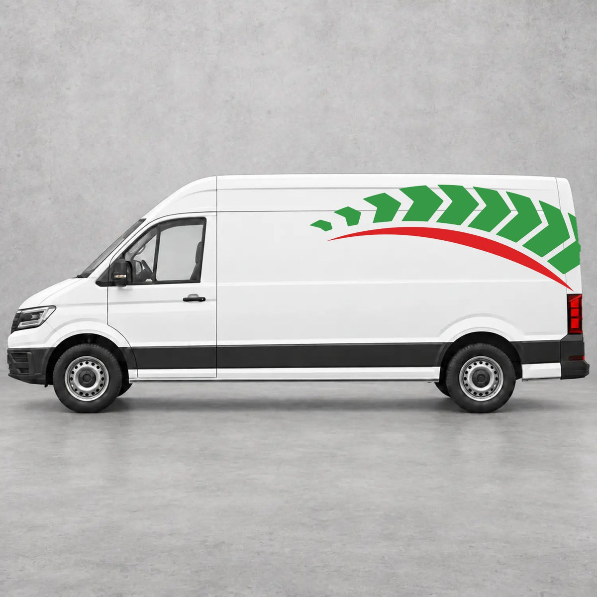 VW Crafter Chevron Track Side Graphics in Green & Red