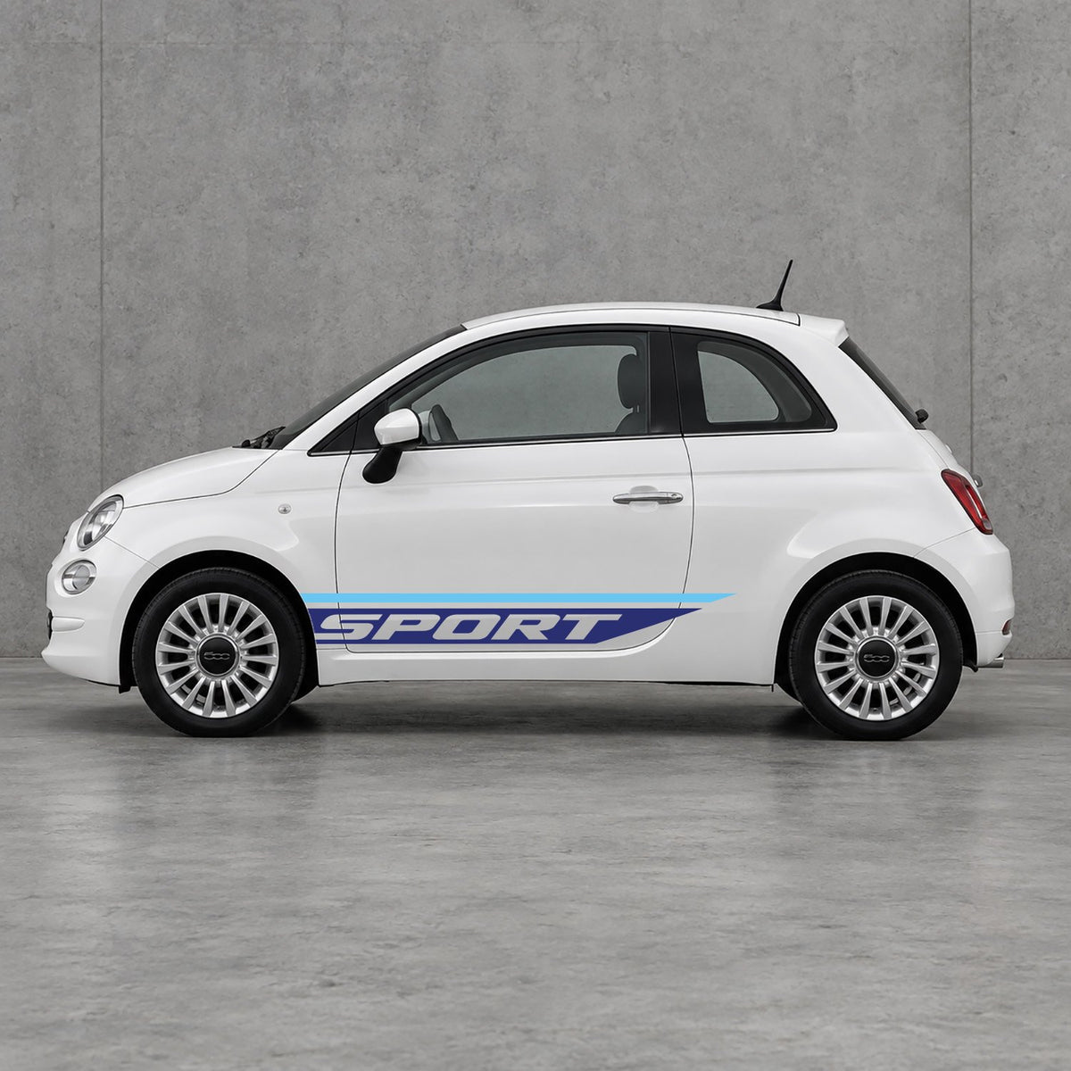 Fiat 500 Sport Lower Side Stripes Kit - Pair Supplied in Light Blue & Navy Blue
