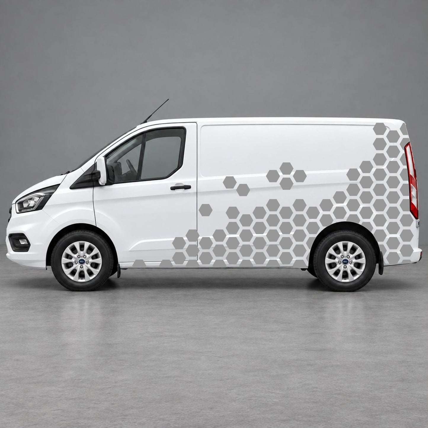Ford Transit Custom Honeycomb Fade Side Graphics in Grey