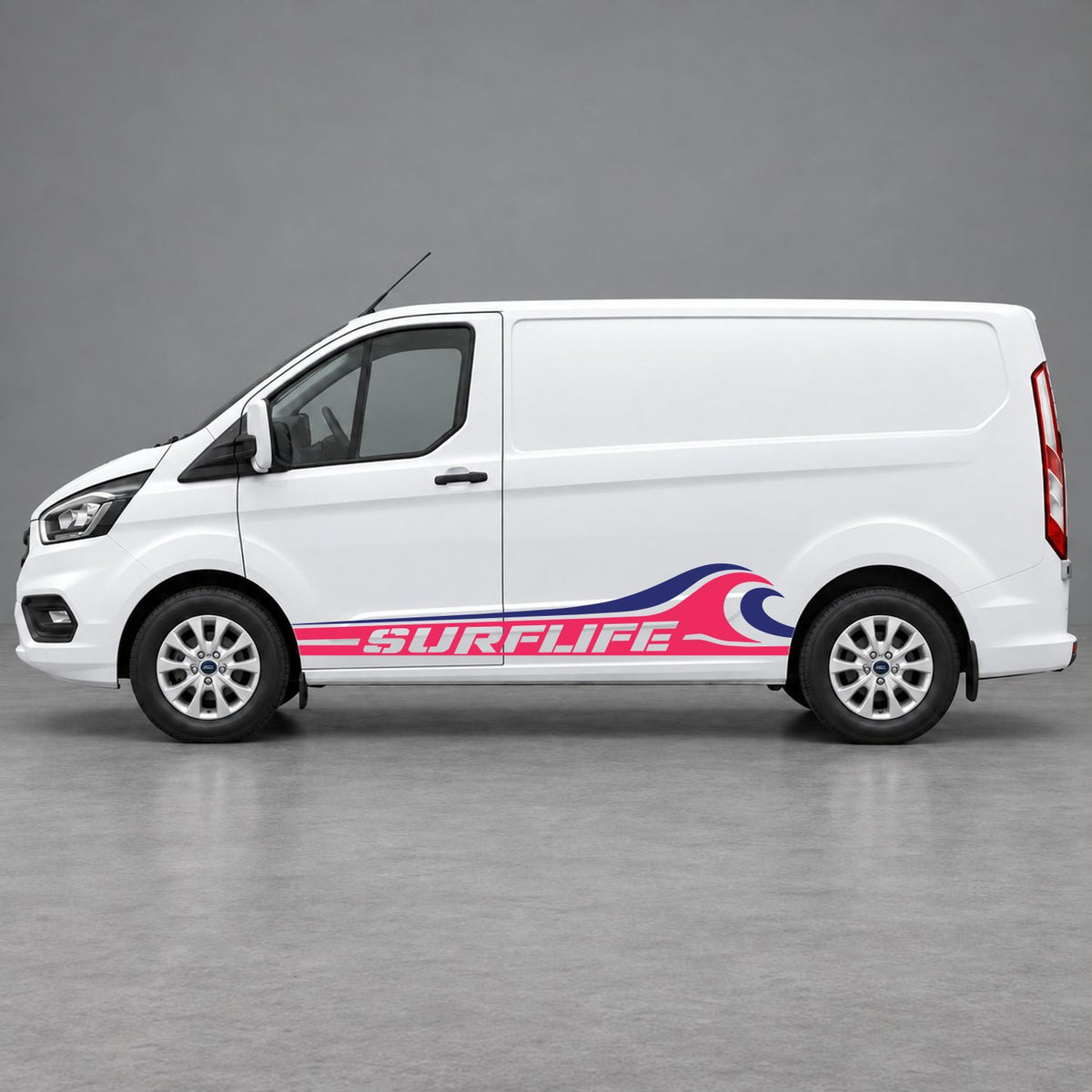 Ford Transit Custom Surflife Wave Side Stripes in Pink & Navy Blue