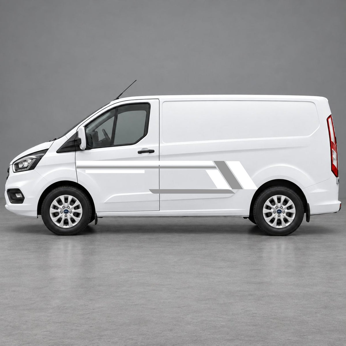 Ford Transit Custom Geometric Outline Side Stripes in White & Grey