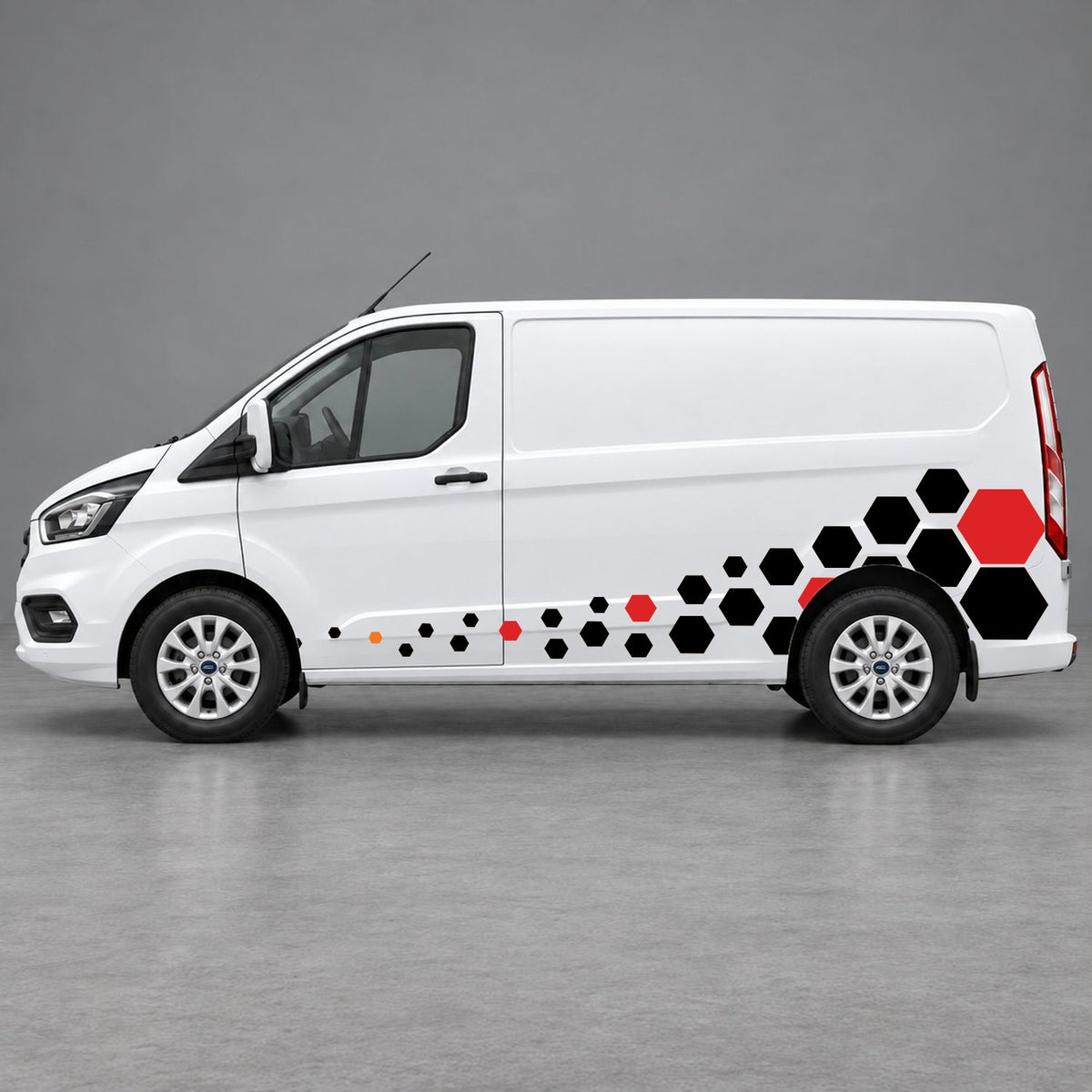 Ford Transit Custom Lower Hexagon Fade Side Graphics in Orange & Red