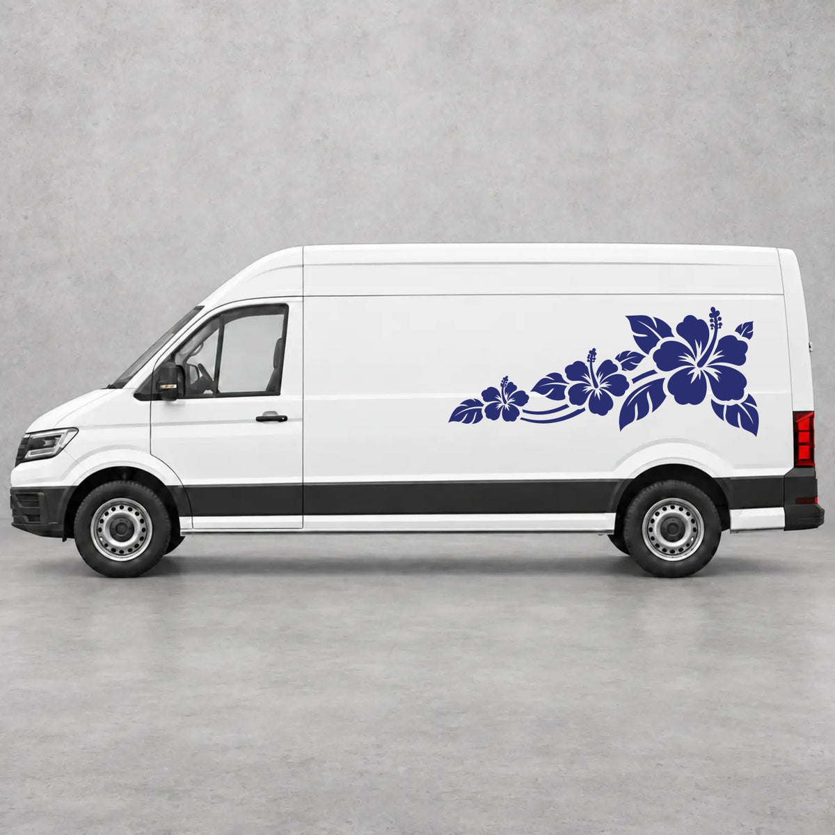 VW Crafter Hibiscus Flower Trail Side Graphics in Navy Blue & Navy Blue