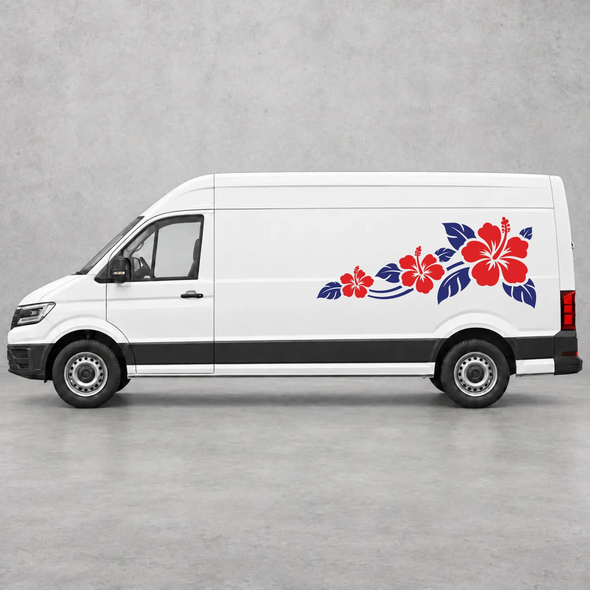 VW Crafter Hibiscus Flower Trail Side Graphics in Navy Blue & Red