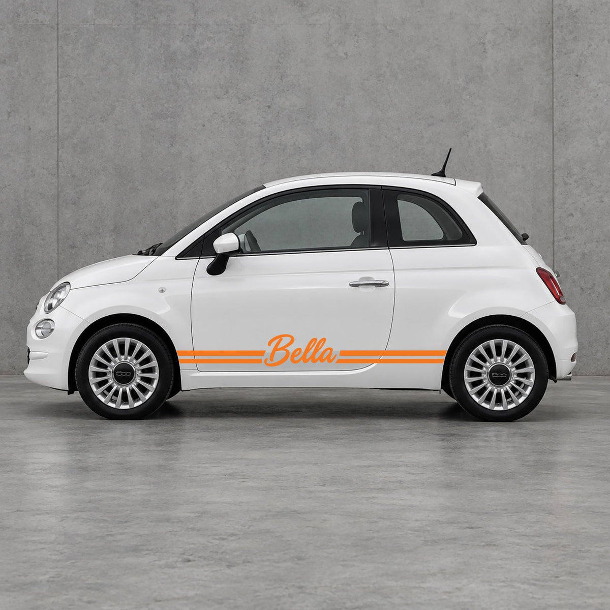 Fiat 500 Personalised Name Side Stripes Kit - Pair Supplied in Orange