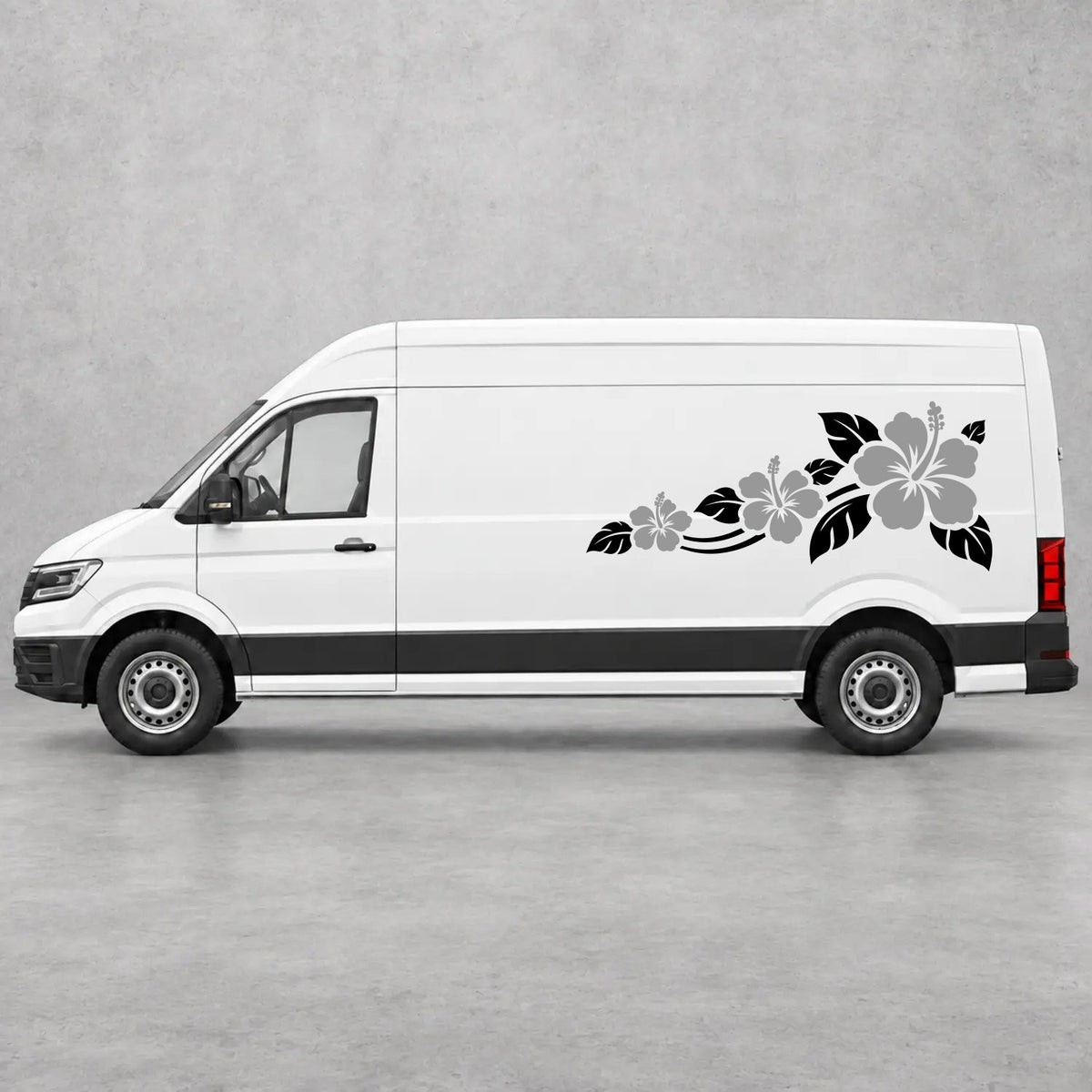 VW Crafter Hibiscus Flower Trail Side Graphics in Black & Grey
