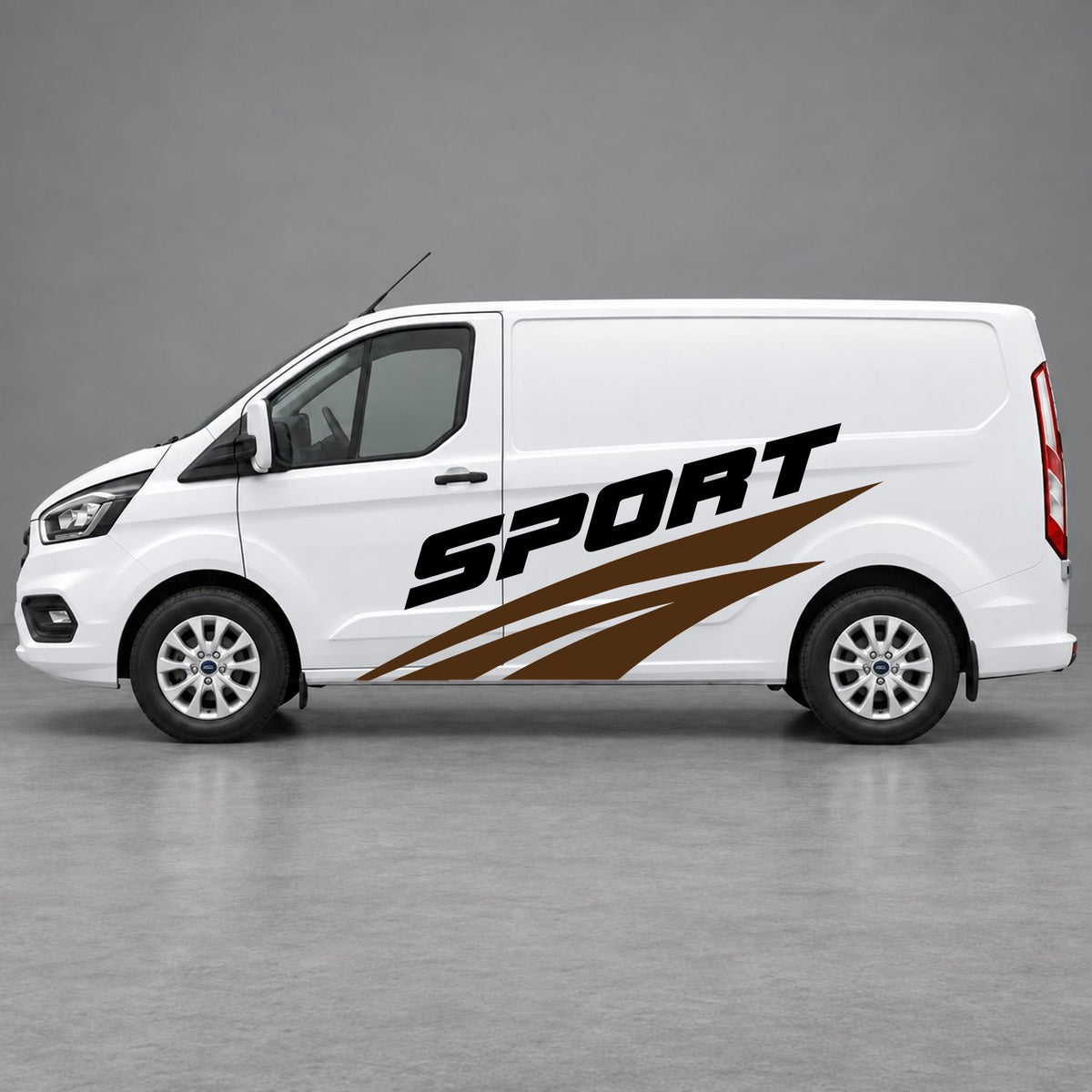 Ford Transit Custom Sport Twin Stripe Side Graphics in Brown & Black