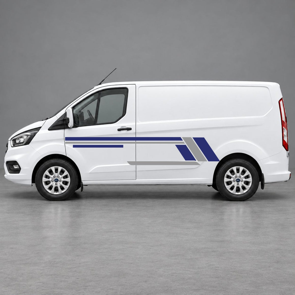 Ford Transit Custom Geometric Outline Side Stripes in Navy Blue & Grey