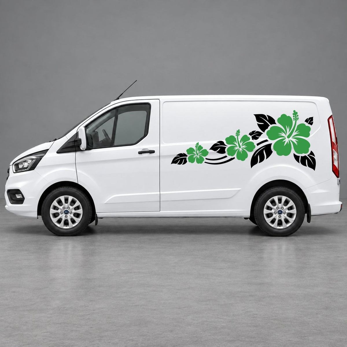 Ford Transit Custom Hibiscus Flower Trail Side Graphics in Black & Green