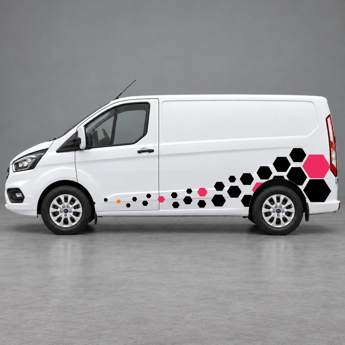 Ford Transit Custom Lower Hexagon Fade Side Graphics in Orange & Pink