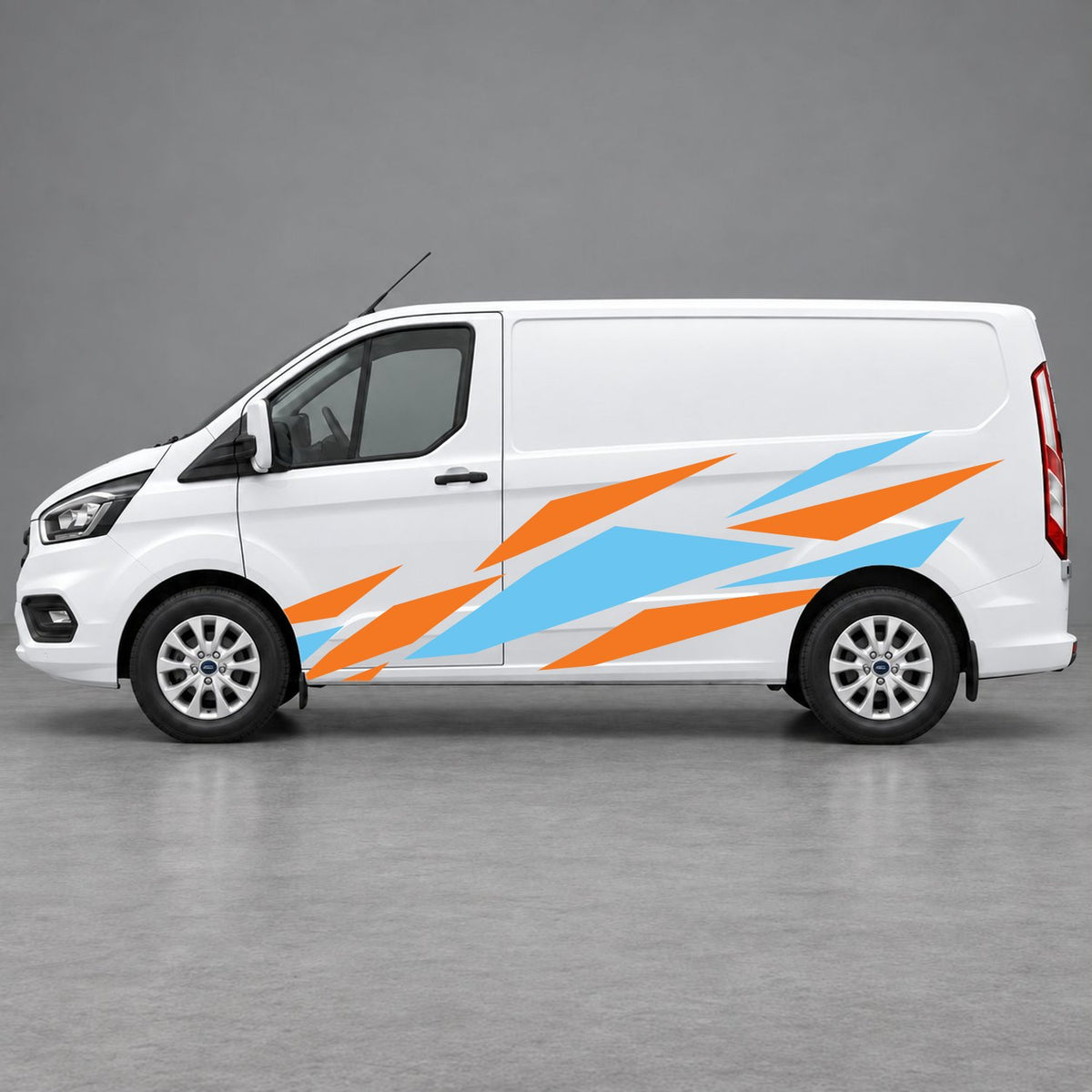 Ford Transit Custom Angular Shard Racing Side Graphics in Light Blue & Orange