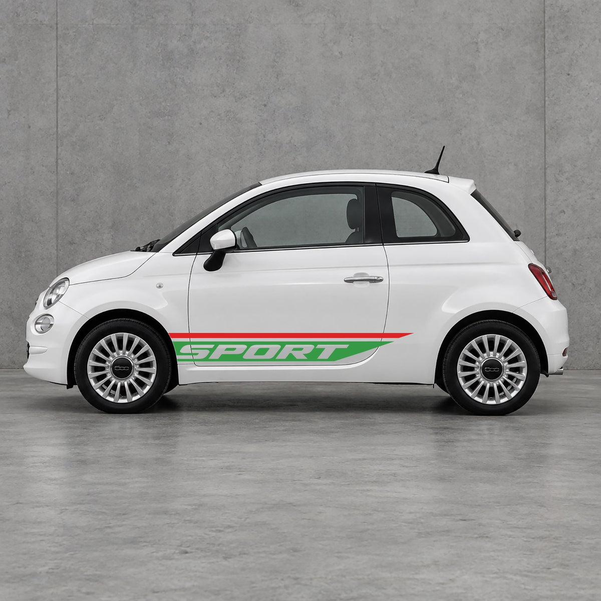 Fiat 500 Sport Lower Side Stripes Kit - Pair Supplied in Red & Green