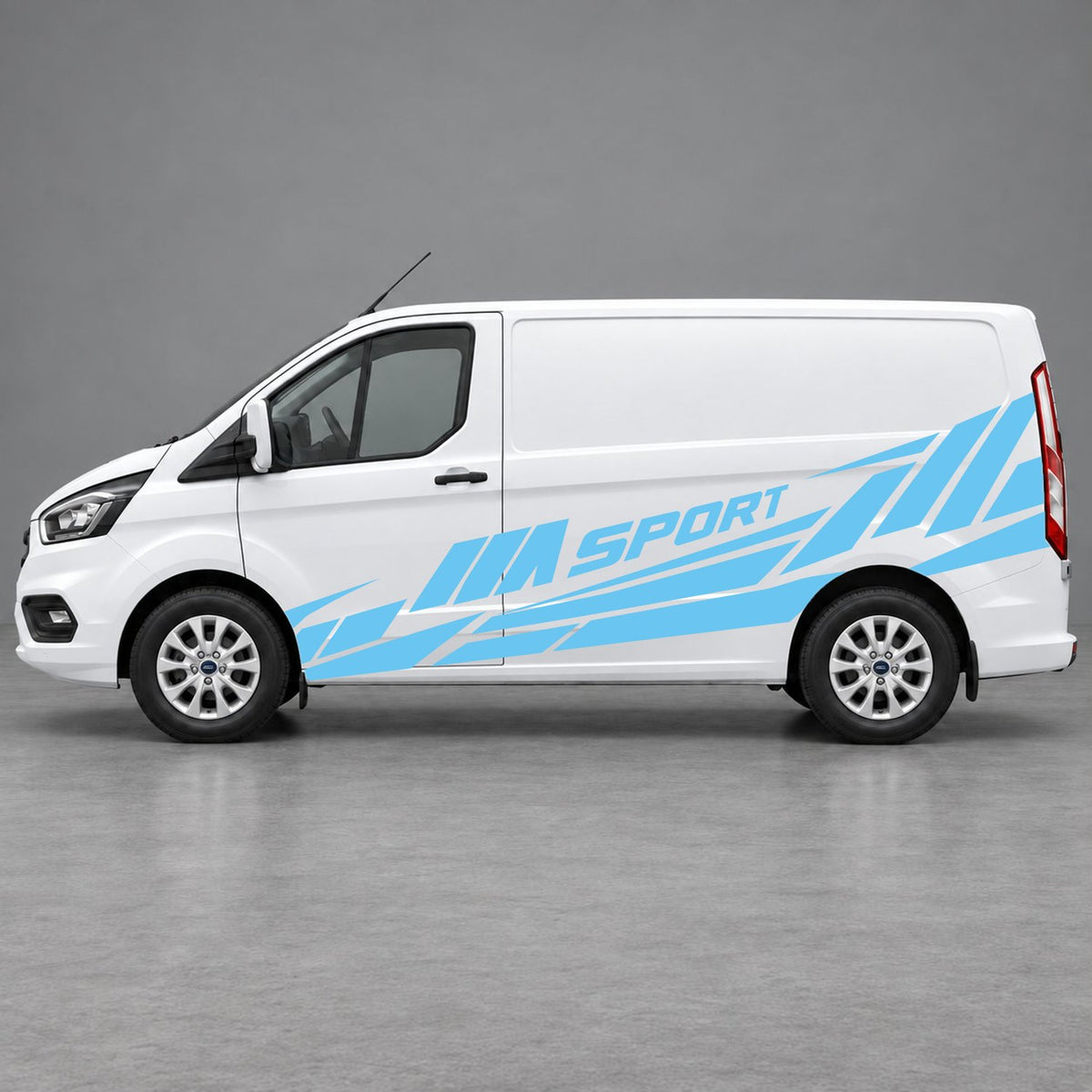 Ford Transit Custom M Sport Racing Side Graphics in Light Blue & Light Blue