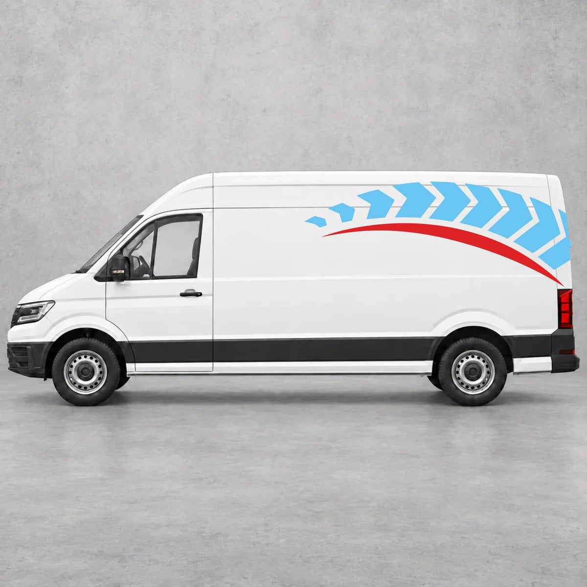 VW Crafter Chevron Track Side Graphics in Light Blue & Red