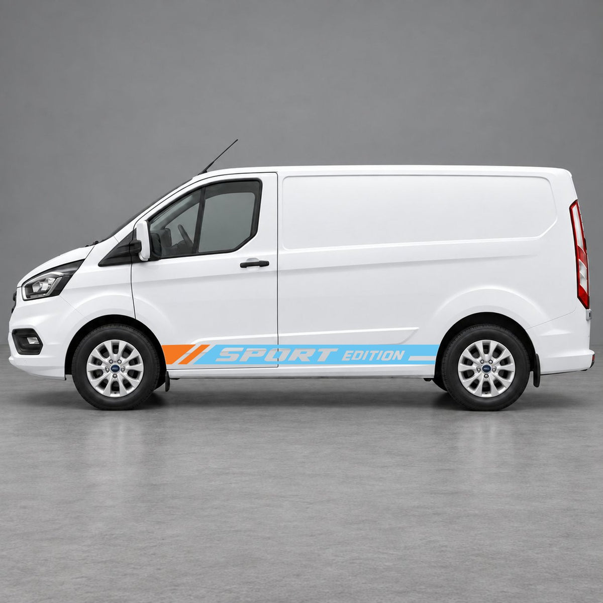 Ford Transit Custom Sport Edition Lower Side Graphics in Light Blue & Orange