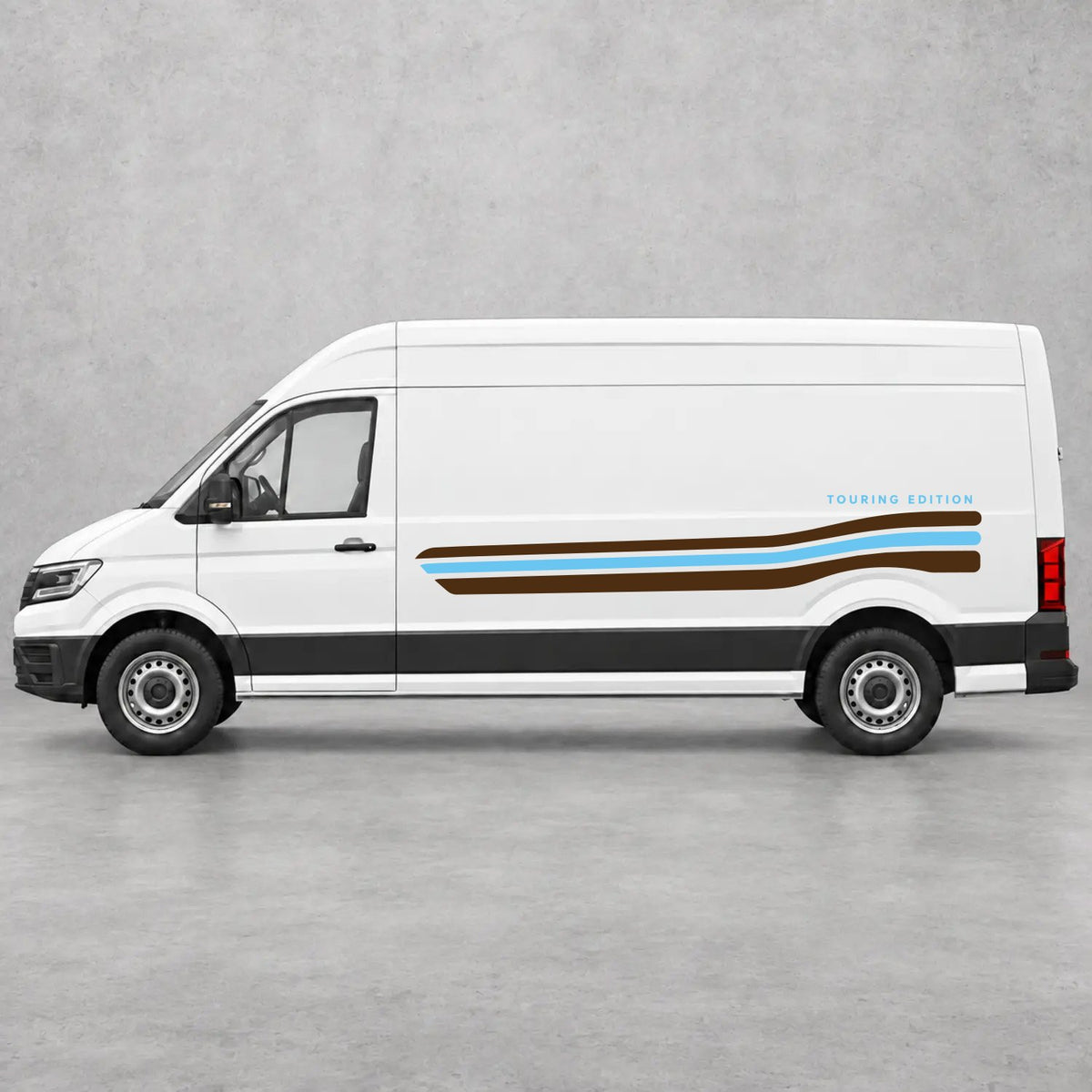 VW Crafter Touring Edition Side Stripes in Brown & Light Blue