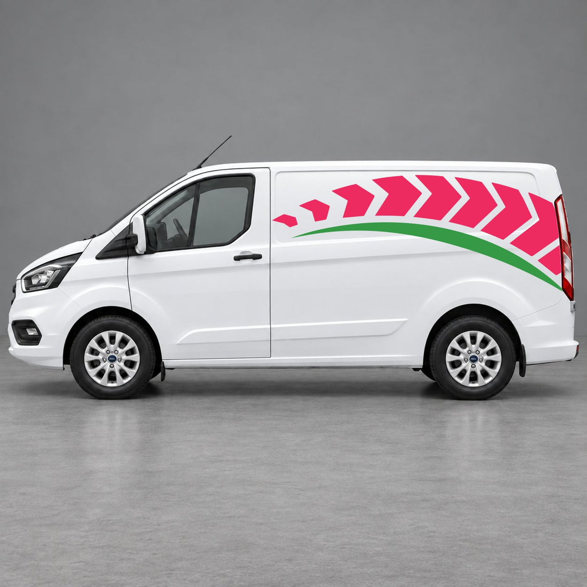Ford Transit Custom Chevron Track Side Graphics in Pink & Green