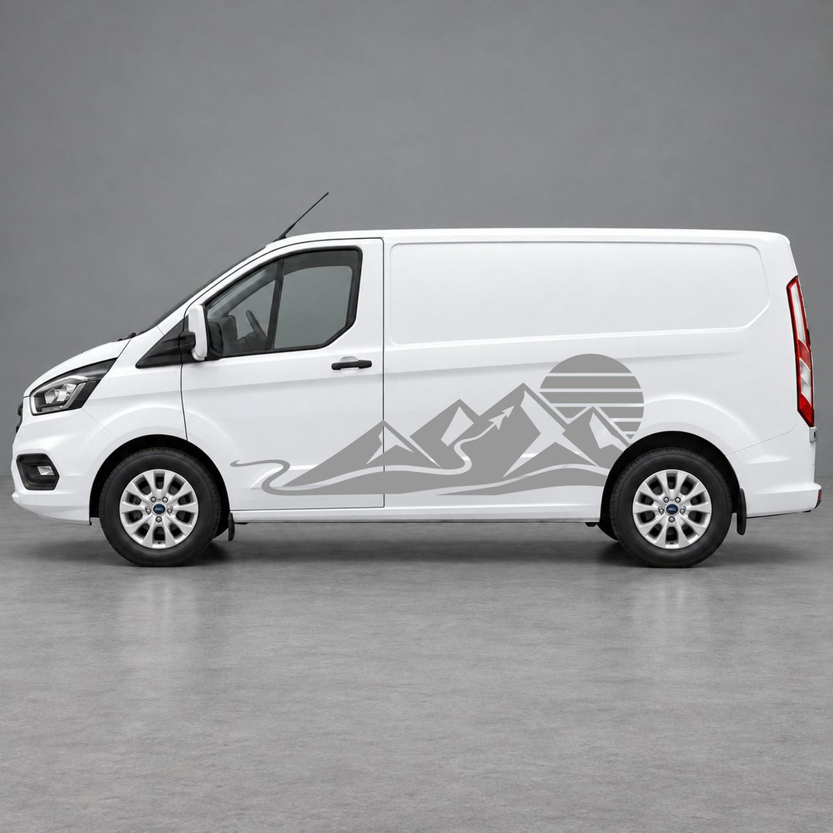 Ford Transit Custom Mountain Sunset Landscape Side Graphics in Grey