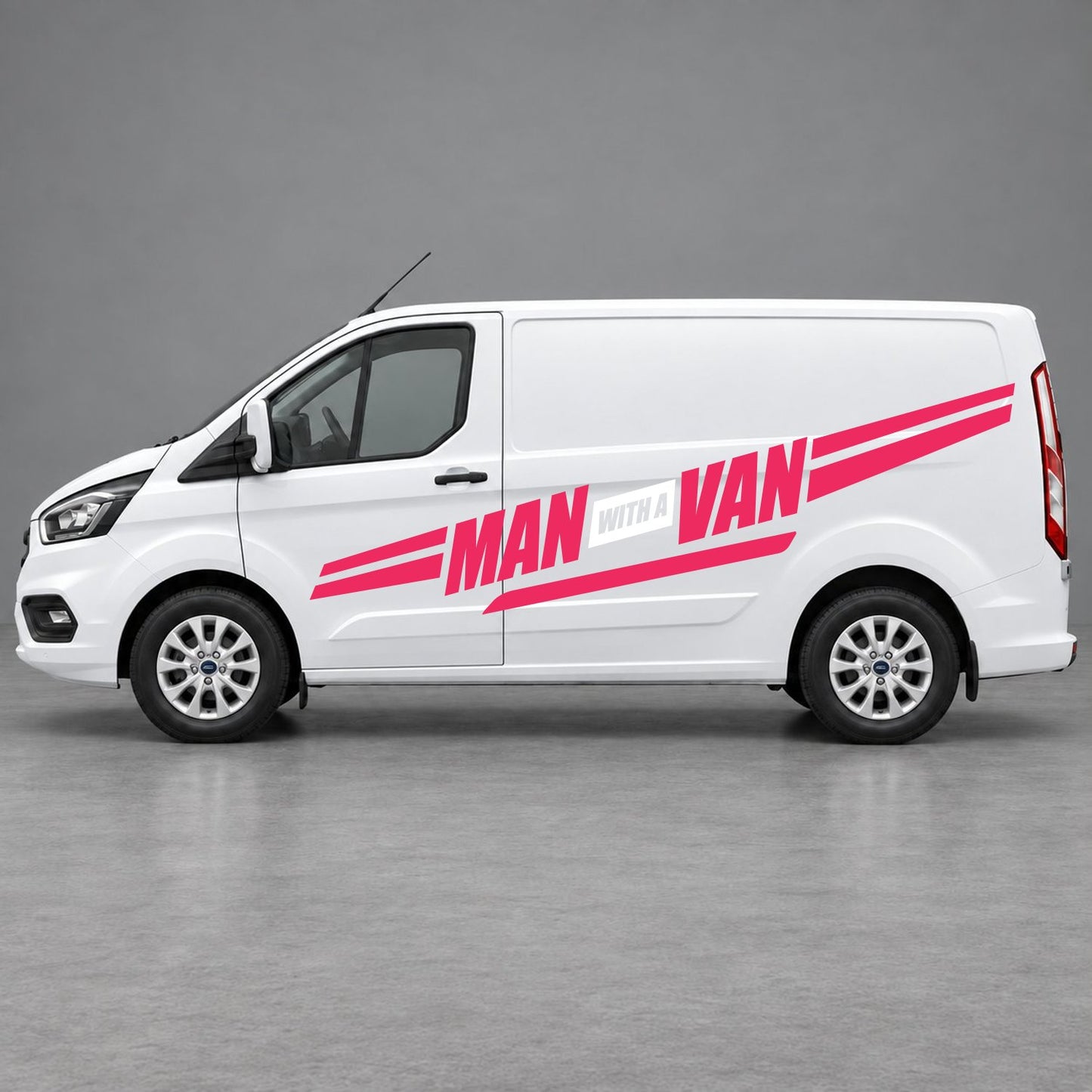 Ford Transit Custom Man with a Van Side Stripes in Pink & White