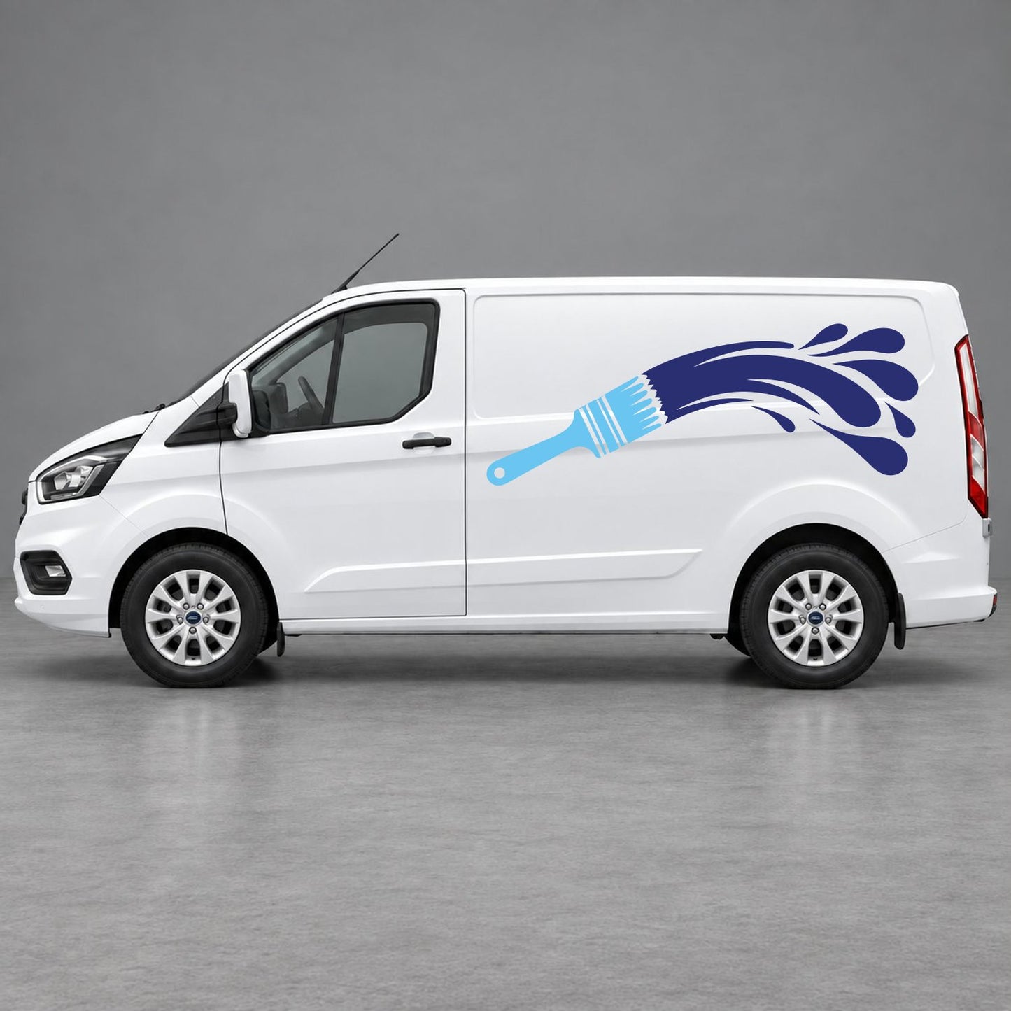 Ford Transit Custom Paintbrush Swoosh Side Graphics in Light Blue & Navy Blue