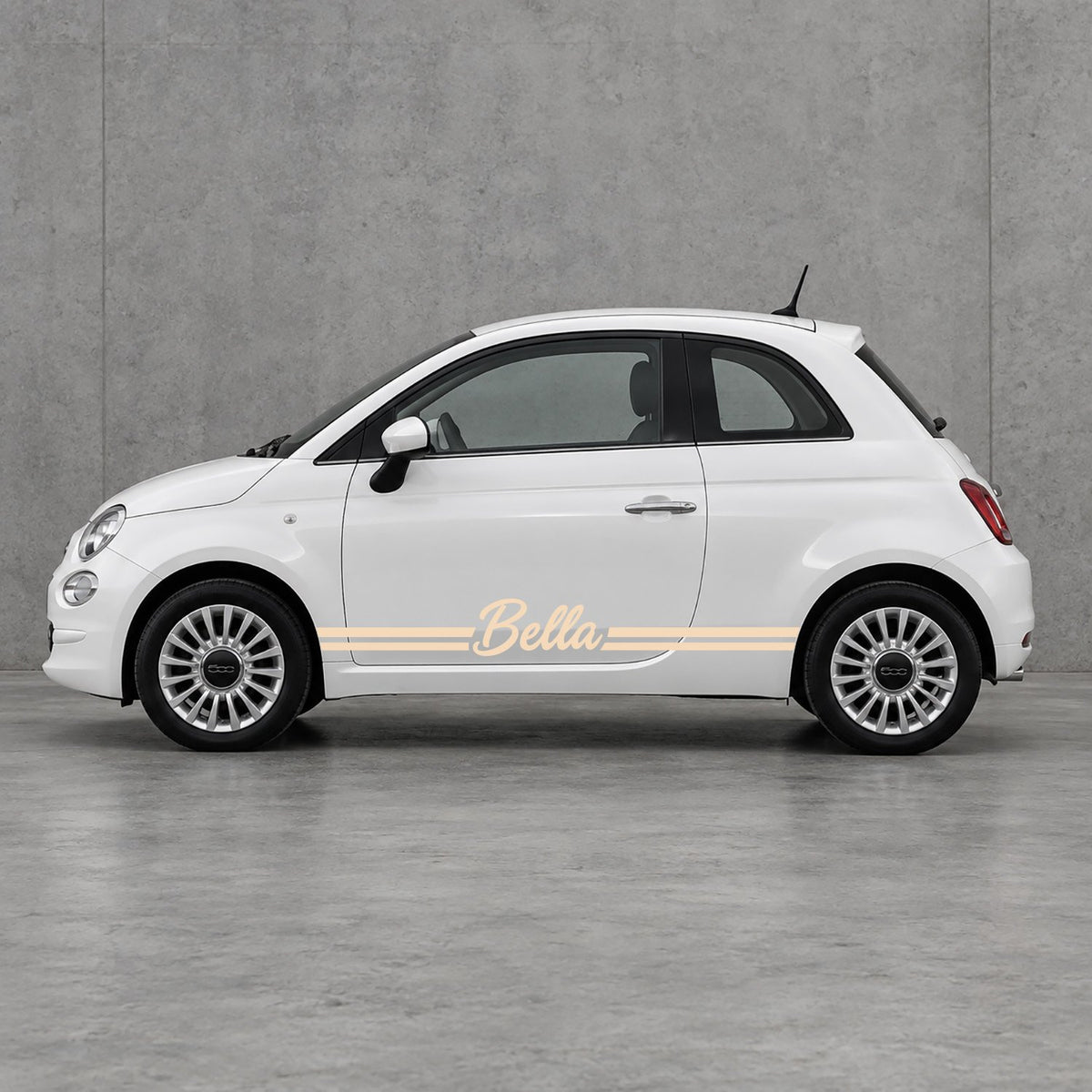 Fiat 500 Personalised Name Side Stripes Kit - Pair Supplied in Beige