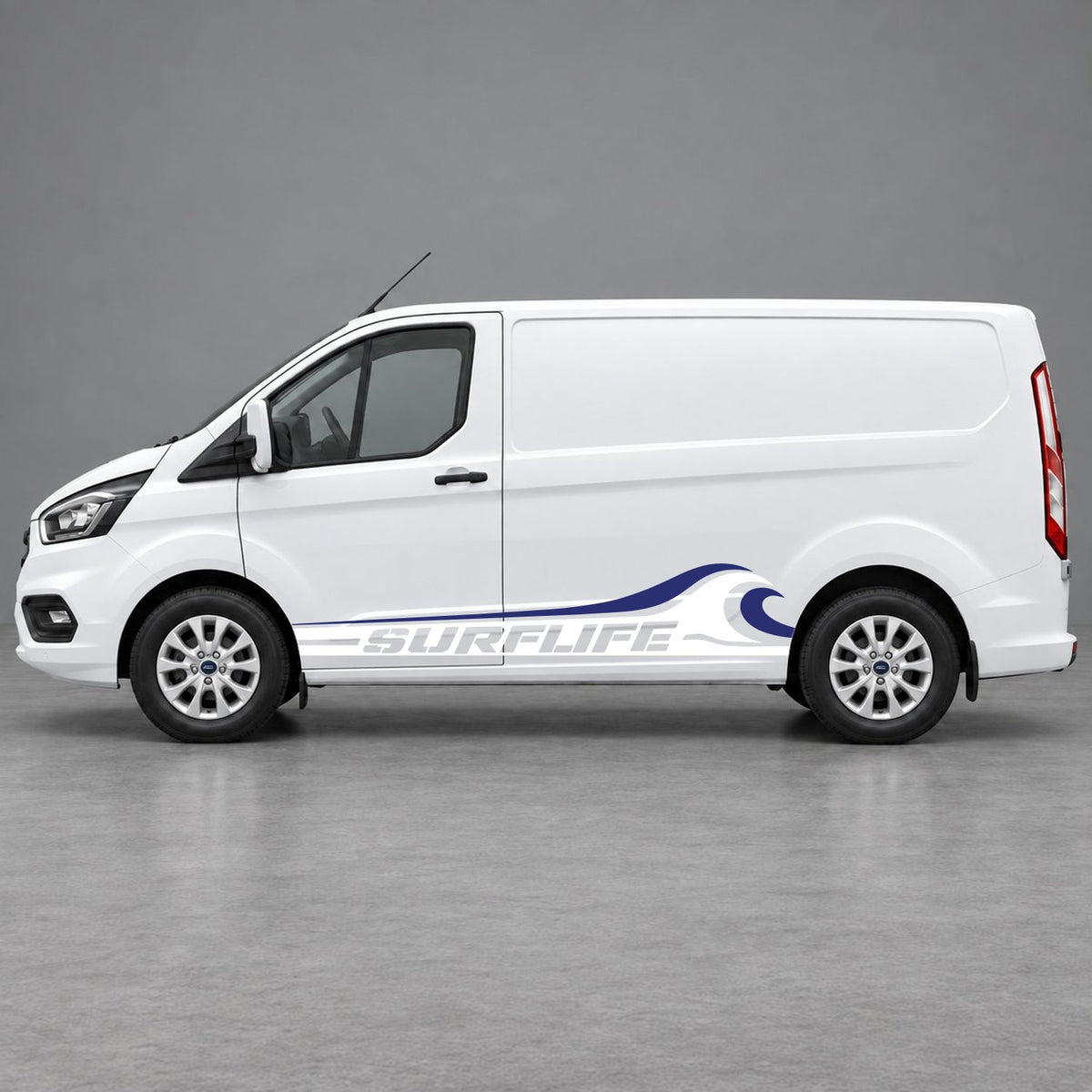 Ford Transit Custom Surflife Wave Side Stripes in White & Navy Blue