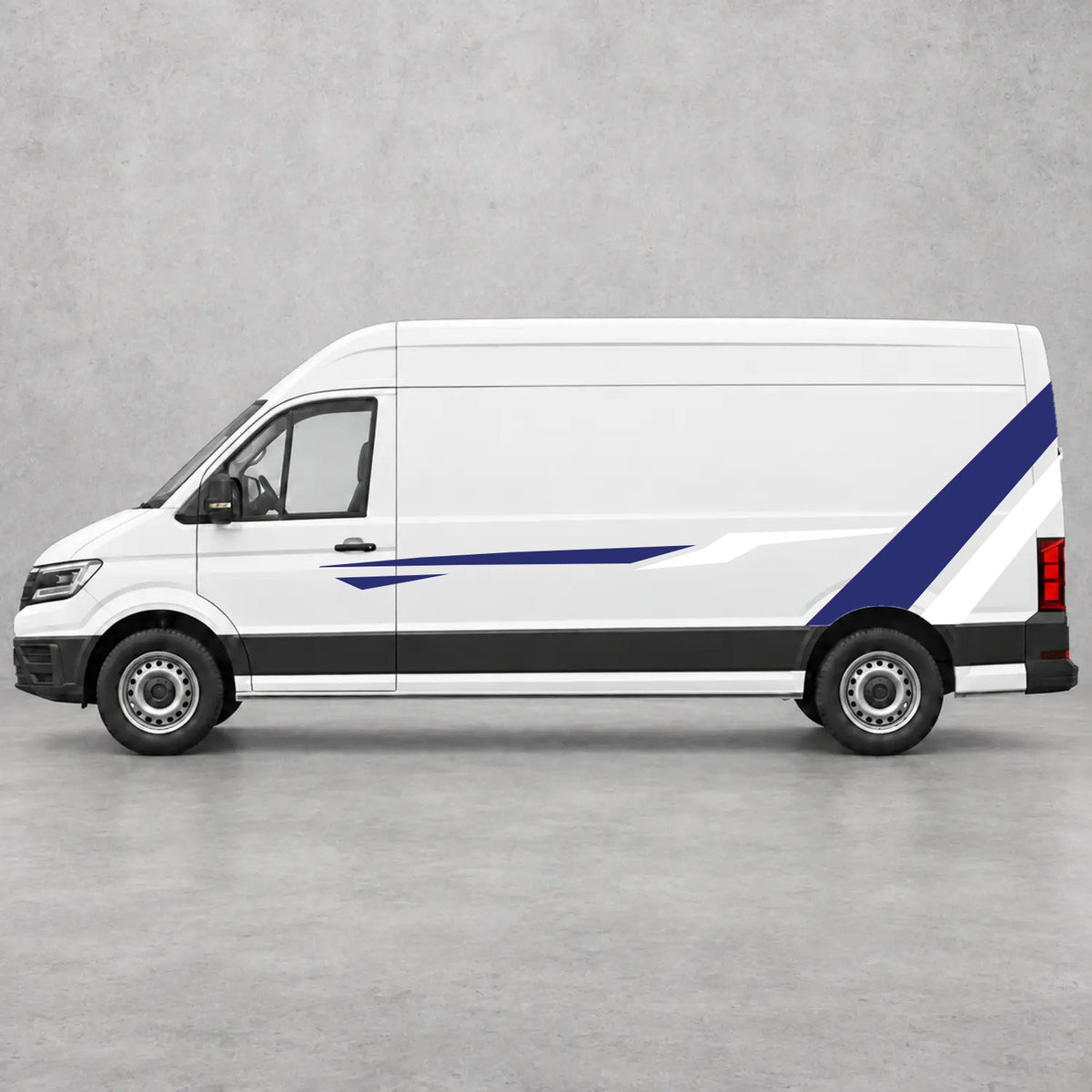 VW Crafter Bold Rear Diagonal Side Stripes in Navy Blue & White