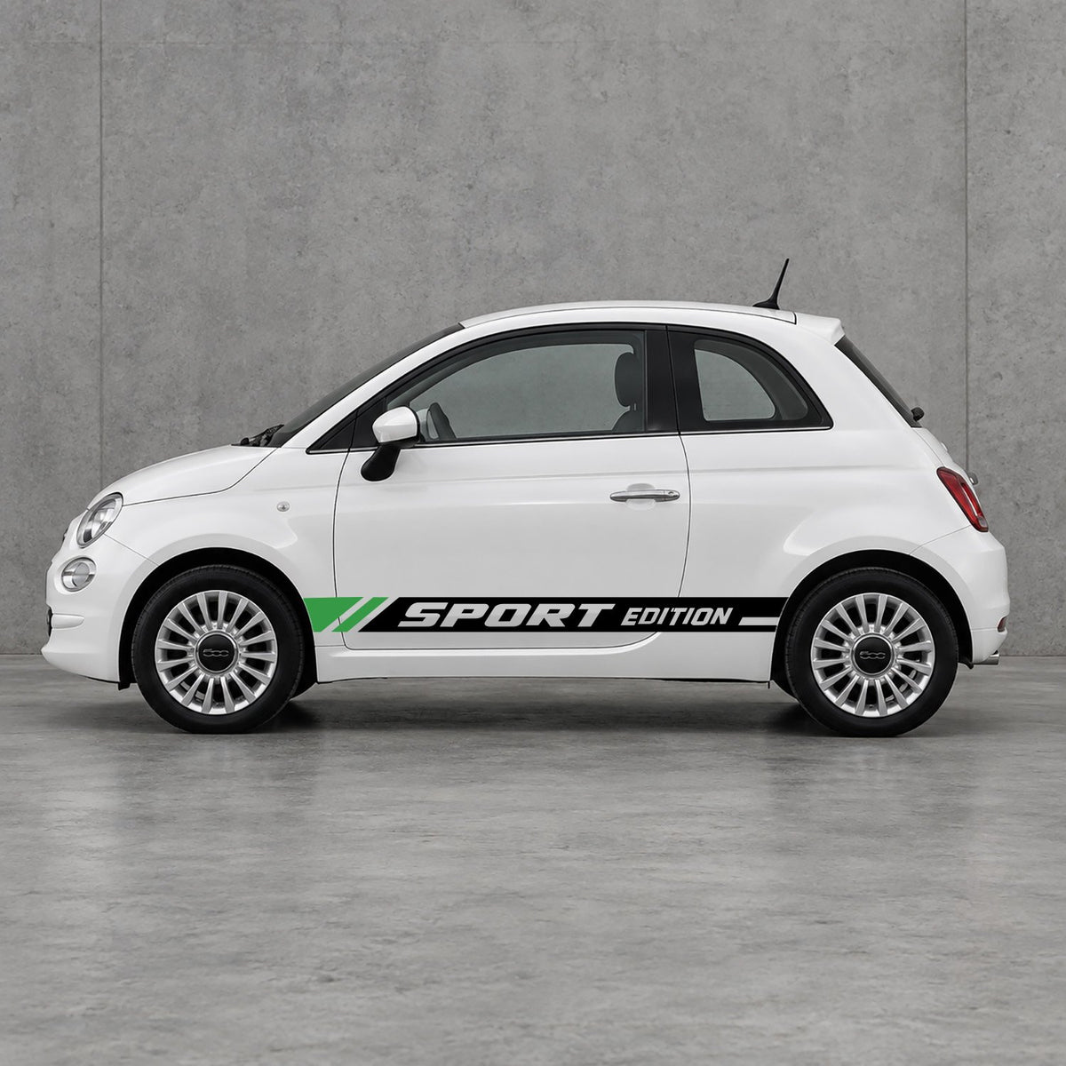 Fiat 500 Sport Edition Side Stripes Kit - Pair Supplied in Black & Green