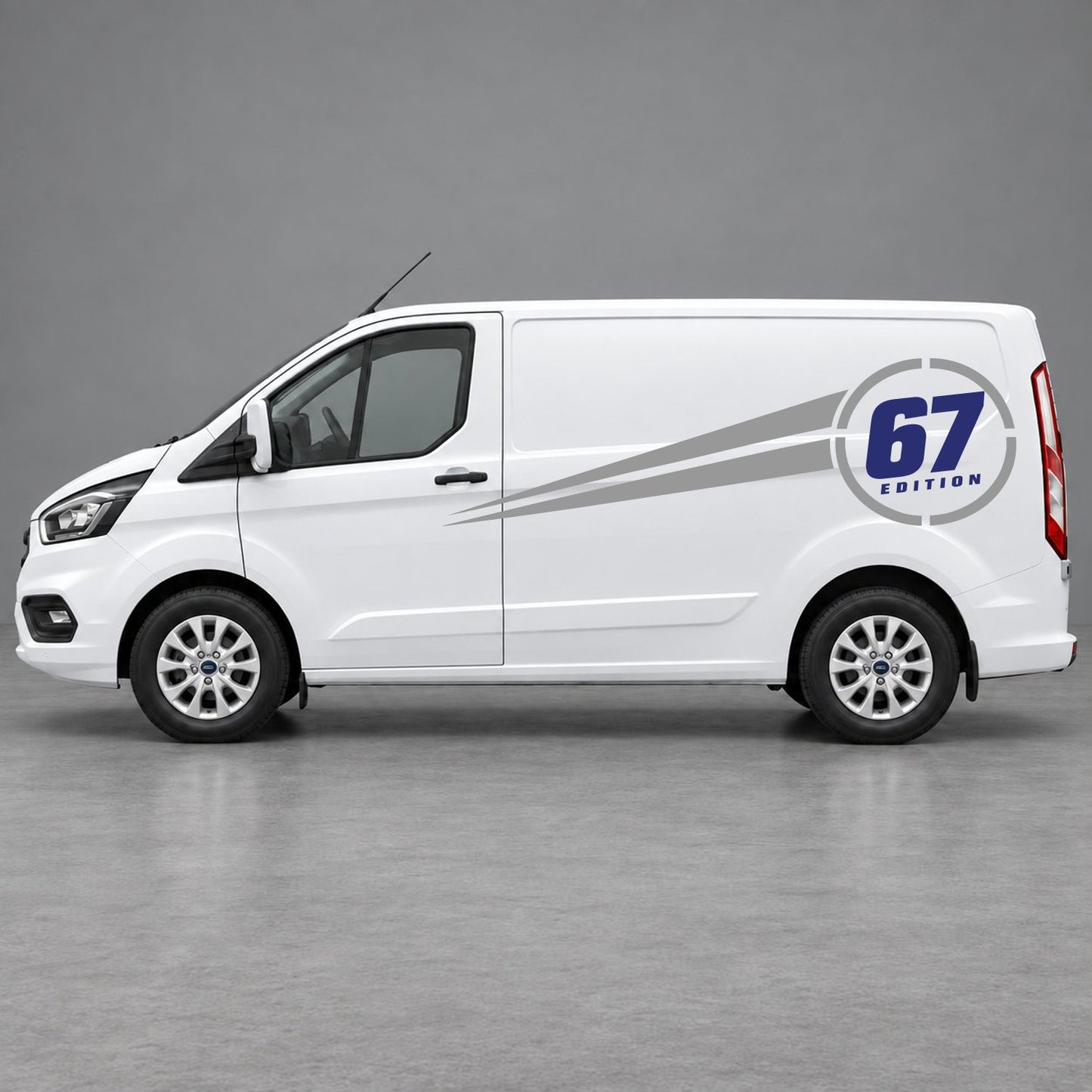 Ford Transit Custom Personalised Number Edition Side Stripes in Grey & Navy Blue