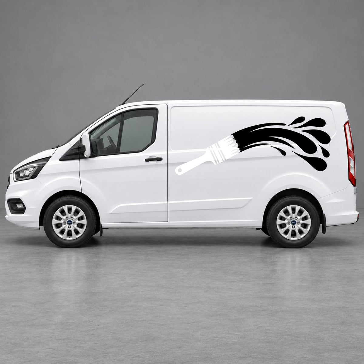 Ford Transit Custom Paintbrush Swoosh Side Graphics in White & Black