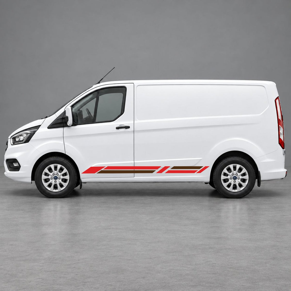 Ford Transit Custom Geometric Lower Side Stripes in Red & Brown